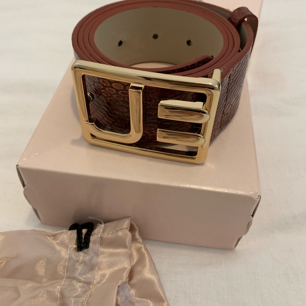 Jorge Bischoff Red Leather Belt with gold buckle.